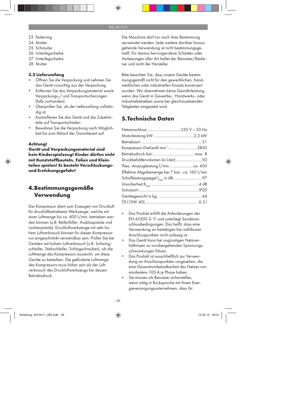 Bestimmungsgemäße verwendung, Technische daten | Parkside PKO 400 A1 User Manual | Page 39 / 62