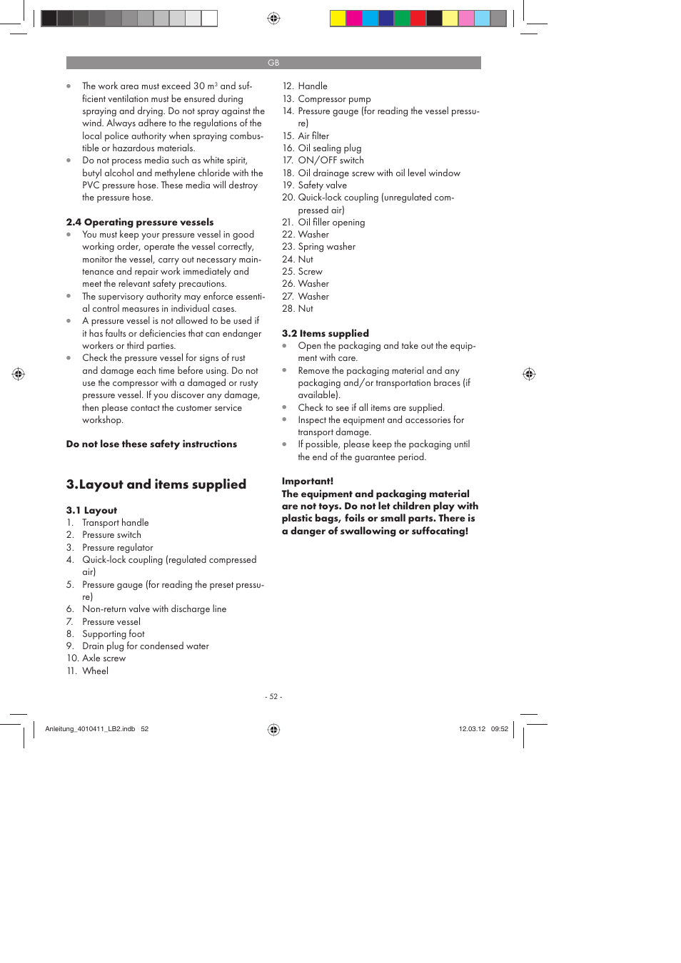 Layout and items supplied | Parkside PKO 400 A1 User Manual | Page 52 / 62