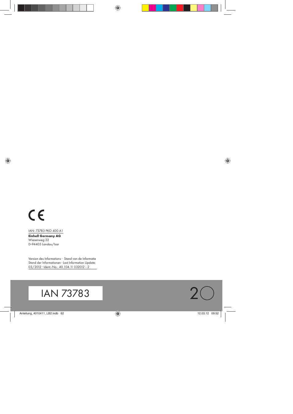 Parkside PKO 400 A1 User Manual | Page 62 / 62