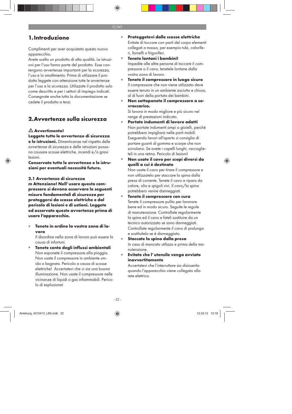 Introduzione, Avvertenze sulla sicurezza | Parkside PKO 400 A1 User Manual | Page 22 / 78