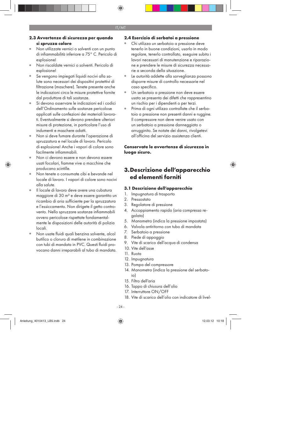 Descrizione dell’apparecchio ed elementi forniti | Parkside PKO 400 A1 User Manual | Page 24 / 78