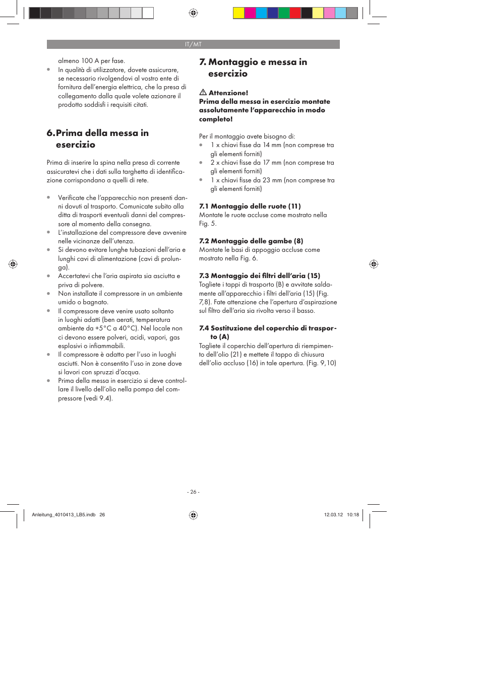 Prima della messa in esercizio, Montaggio e messa in esercizio | Parkside PKO 400 A1 User Manual | Page 26 / 78