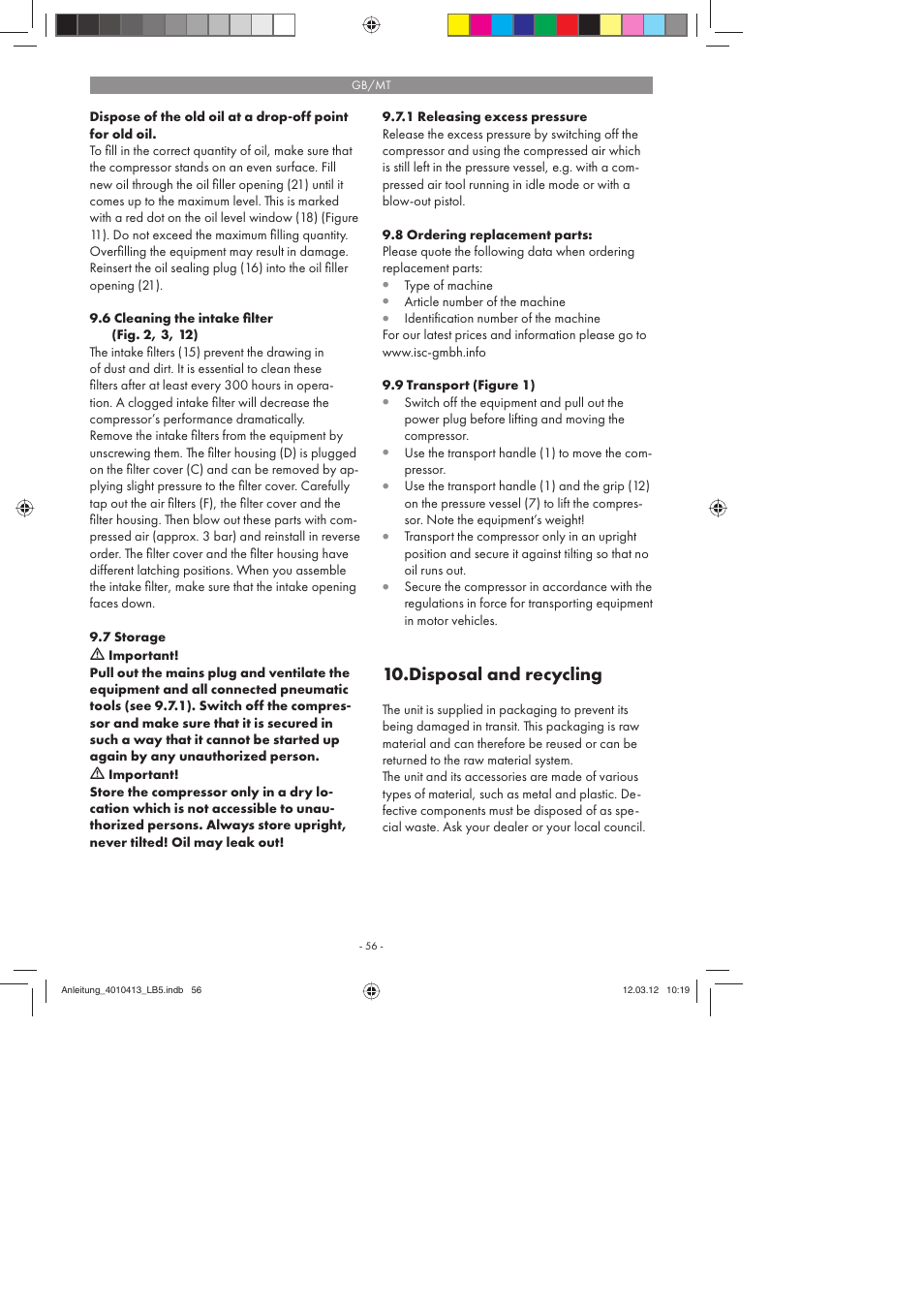 Disposal and recycling | Parkside PKO 400 A1 User Manual | Page 56 / 78