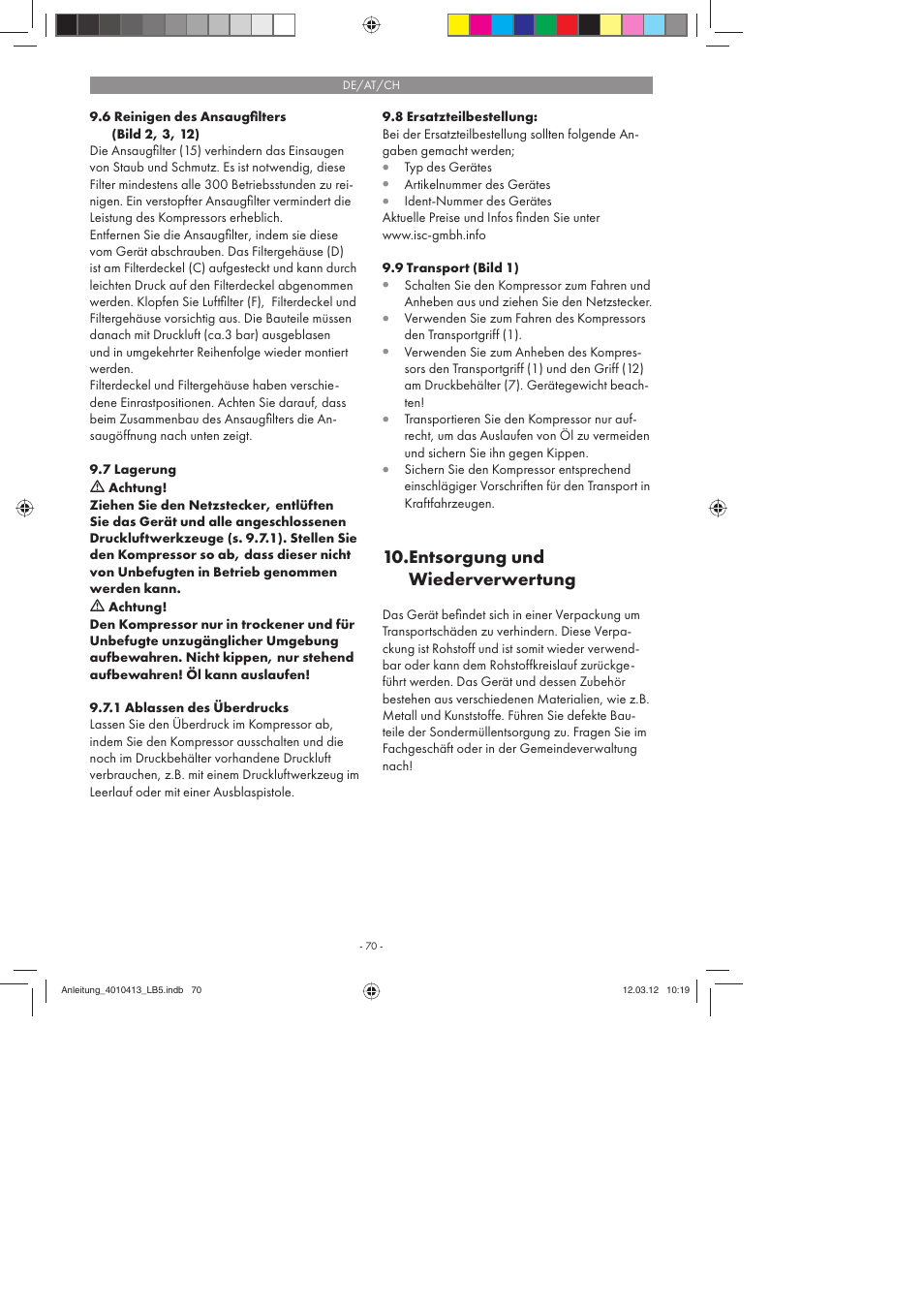 Entsorgung und wiederverwertung | Parkside PKO 400 A1 User Manual | Page 70 / 78