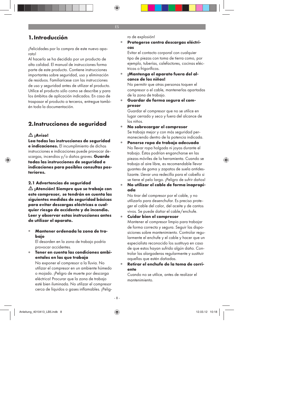 Introducción, Instrucciones de seguridad | Parkside PKO 400 A1 User Manual | Page 8 / 78