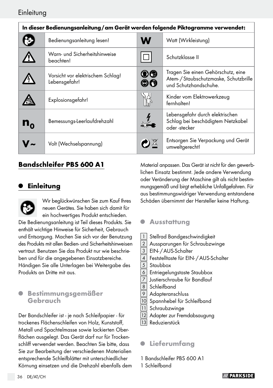 Parkside PBS 600 A1 User Manual | Page 36 / 45