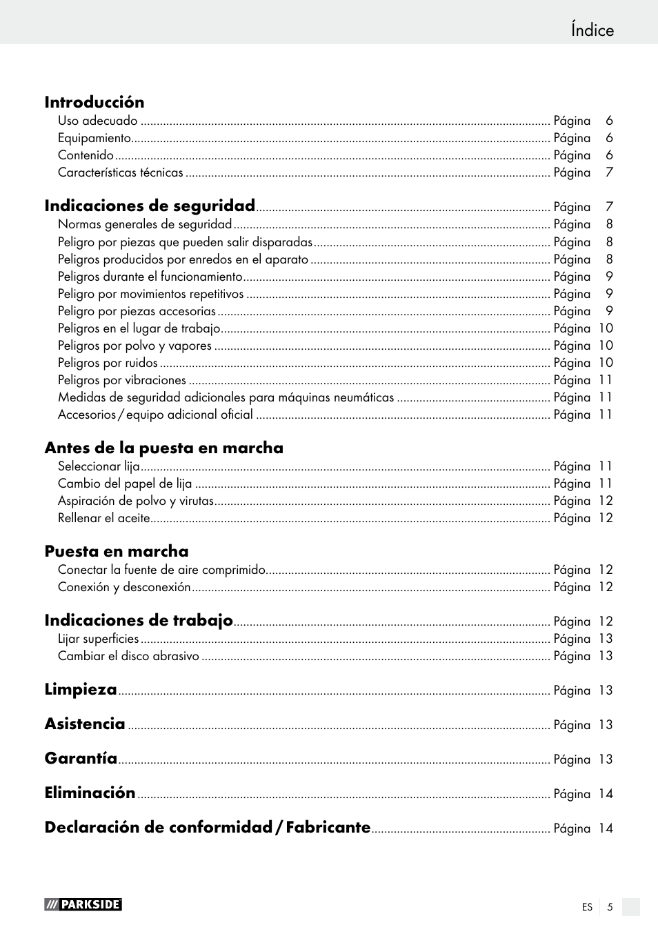 Índice | Parkside PDEXS 150 A1 User Manual | Page 5 / 56