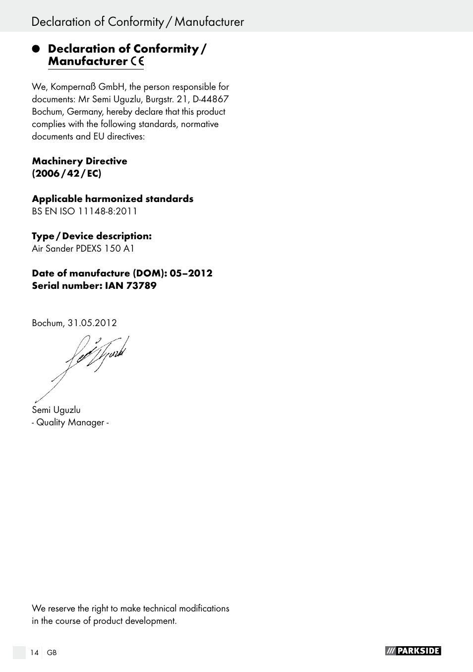 Declaration of conformity / manufacturer, Spis zawartości | Parkside PDEXS 150 A1 User Manual | Page 14 / 78