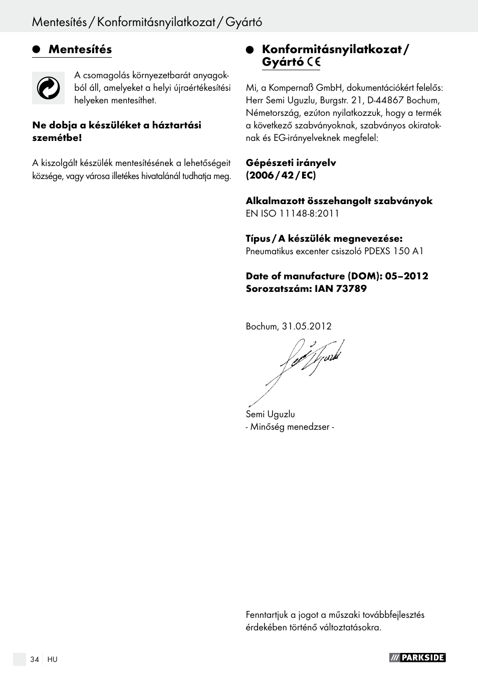 Parkside PDEXS 150 A1 User Manual | Page 34 / 78