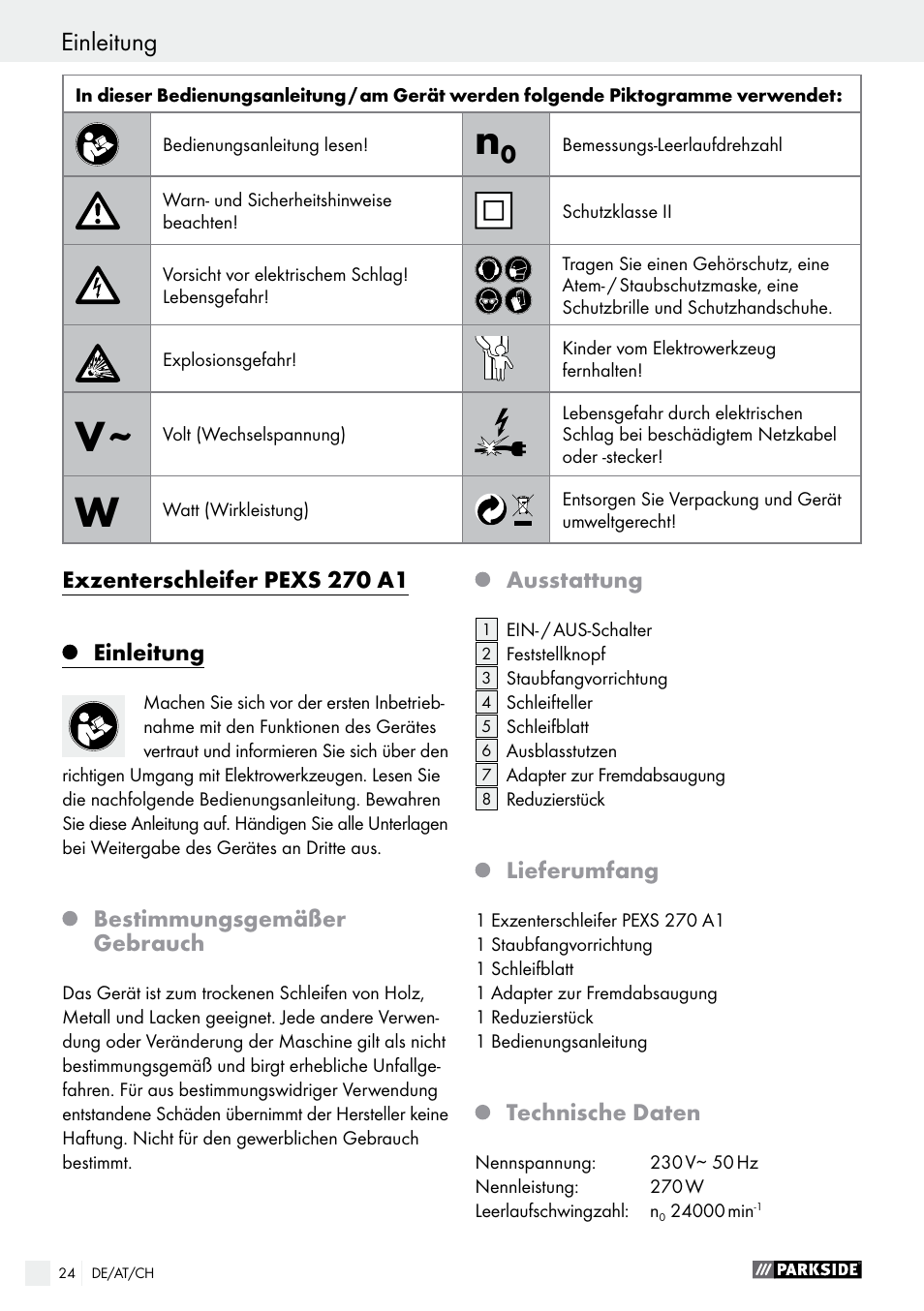 Einleitung | Parkside PEXS 270 A1 User Manual | Page 24 / 32
