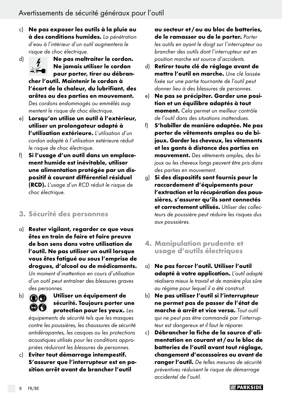 Avertissements de sécurité généraux pour l’outil, Sécurité des personnes | Parkside PEXS 270 A1 User Manual | Page 8 / 43