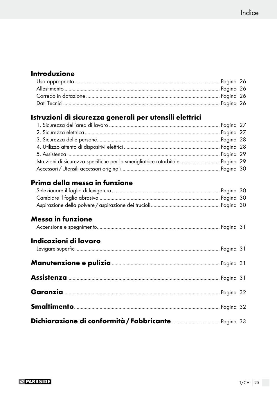 Indice | Parkside PEXS 270 A1 User Manual | Page 25 / 43