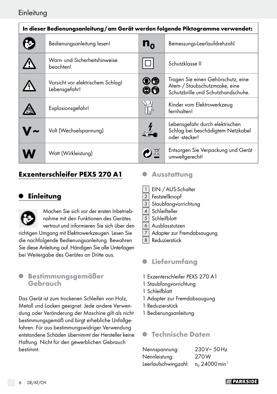 Einleitung | Parkside PEXS 270 A1 User Manual | Page 6 / 43