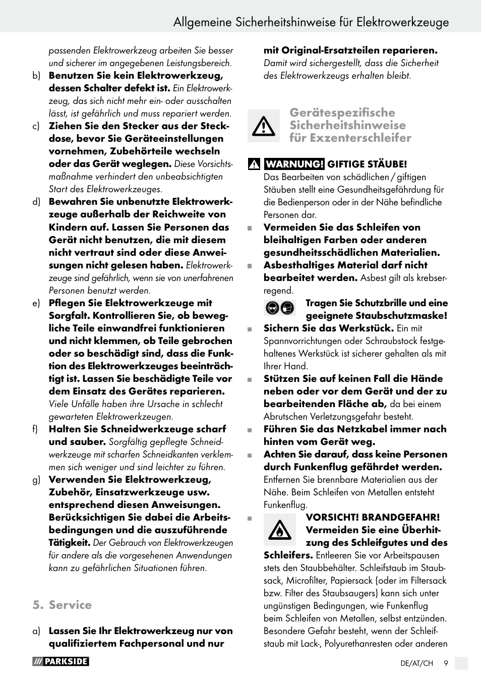 Service | Parkside PEXS 270 A1 User Manual | Page 9 / 43