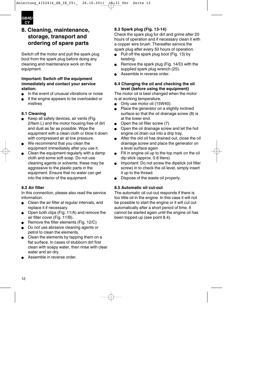 Parkside PSE 2800 A1 User Manual | Page 12 / 32