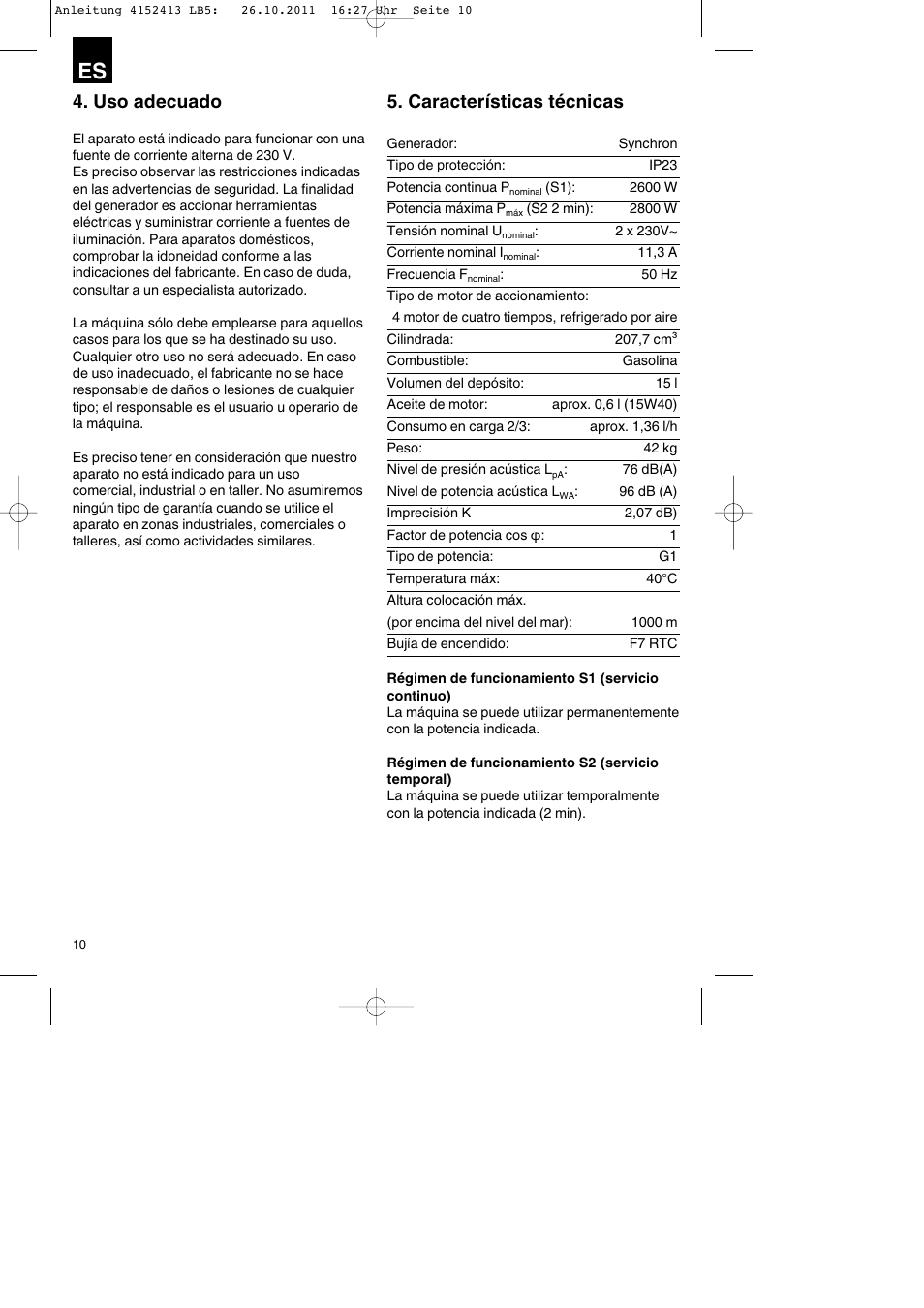 Uso adecuado, Características técnicas | Parkside PSE 2800 A1 User Manual | Page 10 / 68