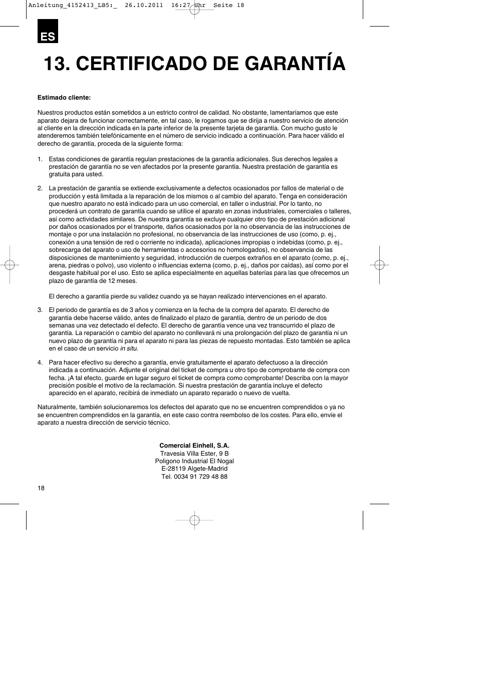 Certificado de garantía | Parkside PSE 2800 A1 User Manual | Page 18 / 68
