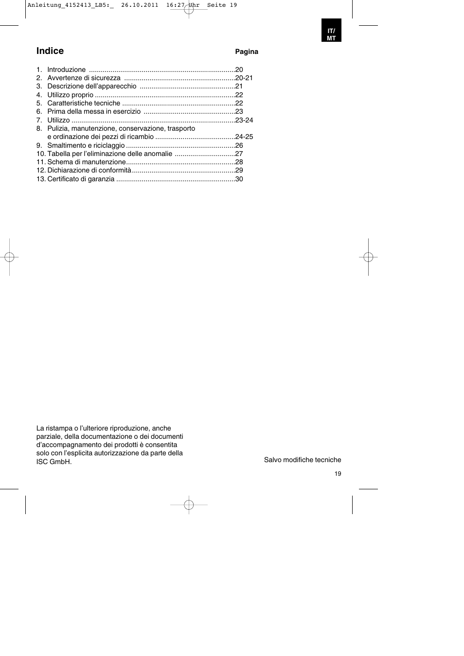Indice | Parkside PSE 2800 A1 User Manual | Page 19 / 68