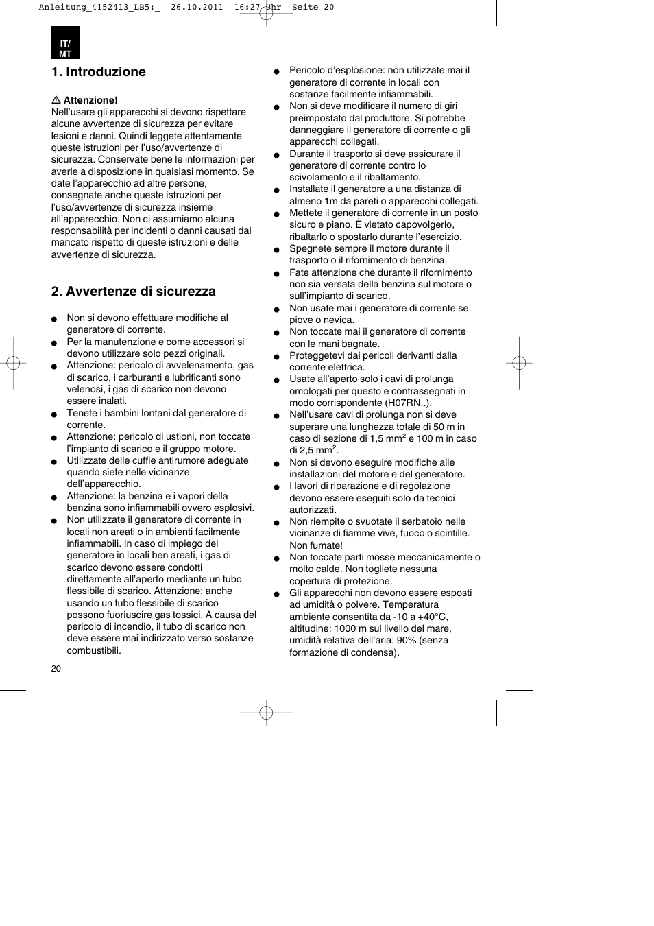 Introduzione, Avvertenze di sicurezza | Parkside PSE 2800 A1 User Manual | Page 20 / 68