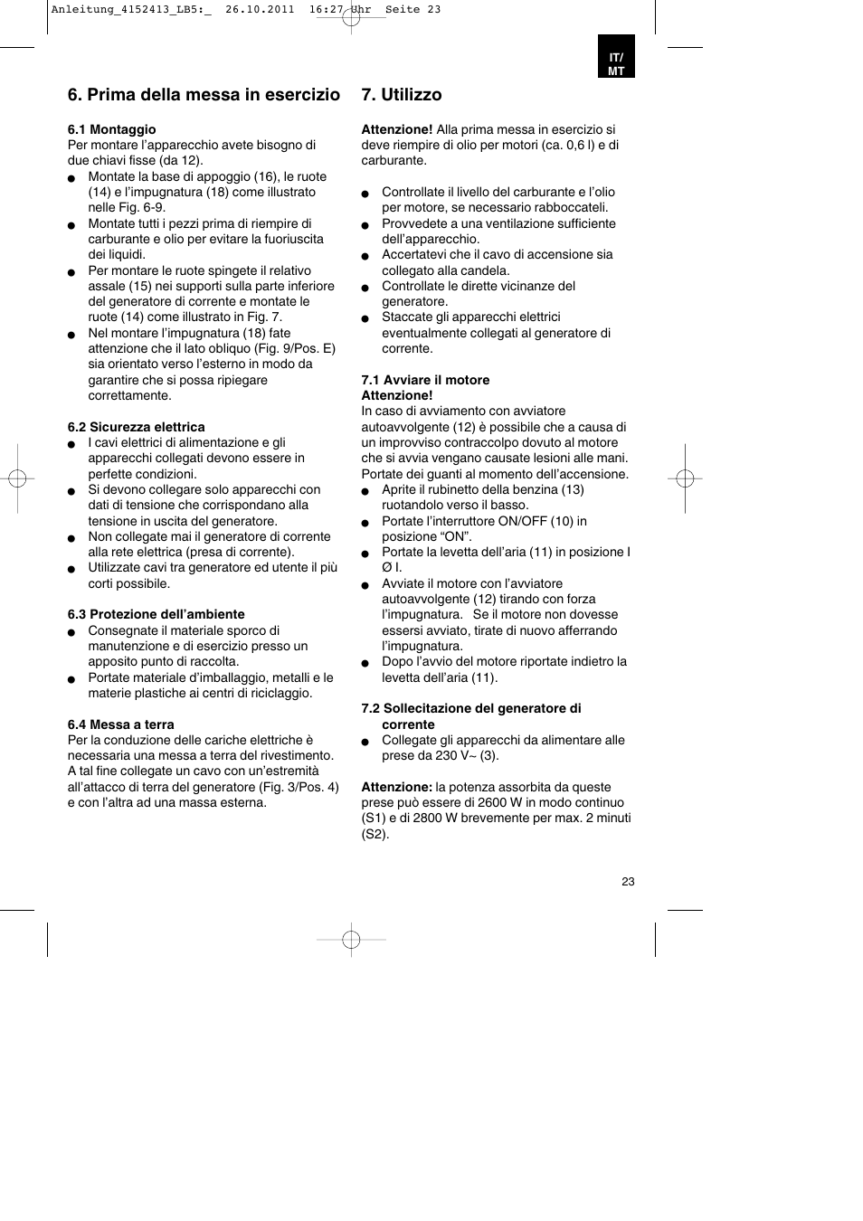 Prima della messa in esercizio, Utilizzo | Parkside PSE 2800 A1 User Manual | Page 23 / 68