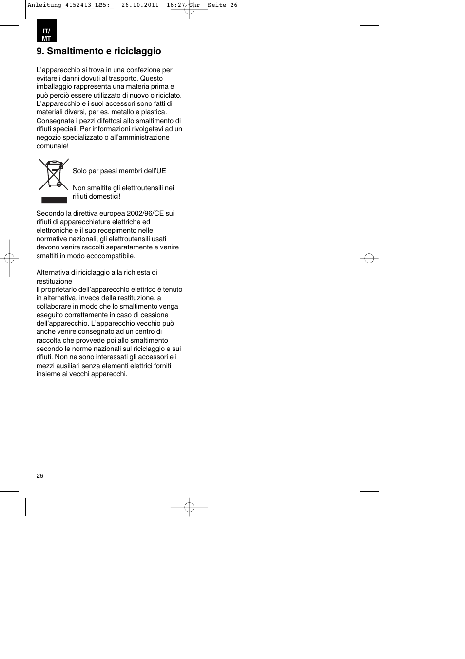 Smaltimento e riciclaggio | Parkside PSE 2800 A1 User Manual | Page 26 / 68