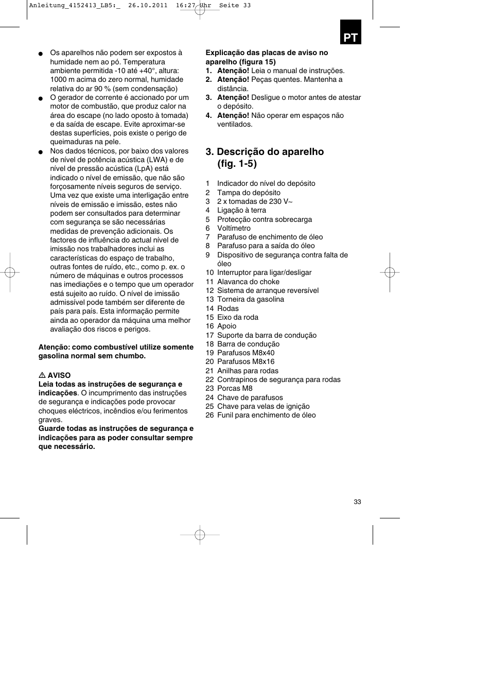 Descrição do aparelho (fig. 1-5) | Parkside PSE 2800 A1 User Manual | Page 33 / 68