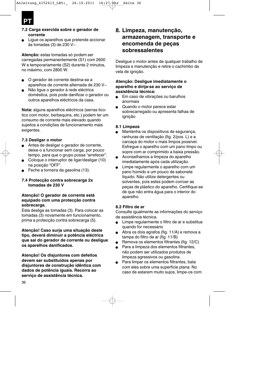 Parkside PSE 2800 A1 User Manual | Page 36 / 68