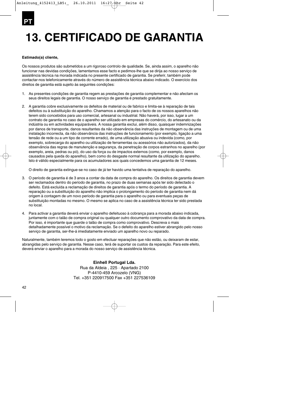 Certificado de garantia | Parkside PSE 2800 A1 User Manual | Page 42 / 68