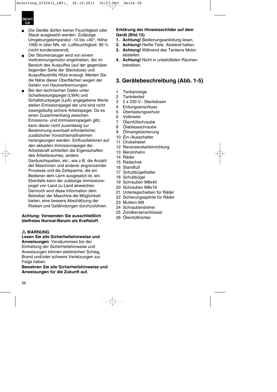 Gerätebeschreibung (abb. 1-5) | Parkside PSE 2800 A1 User Manual | Page 56 / 68
