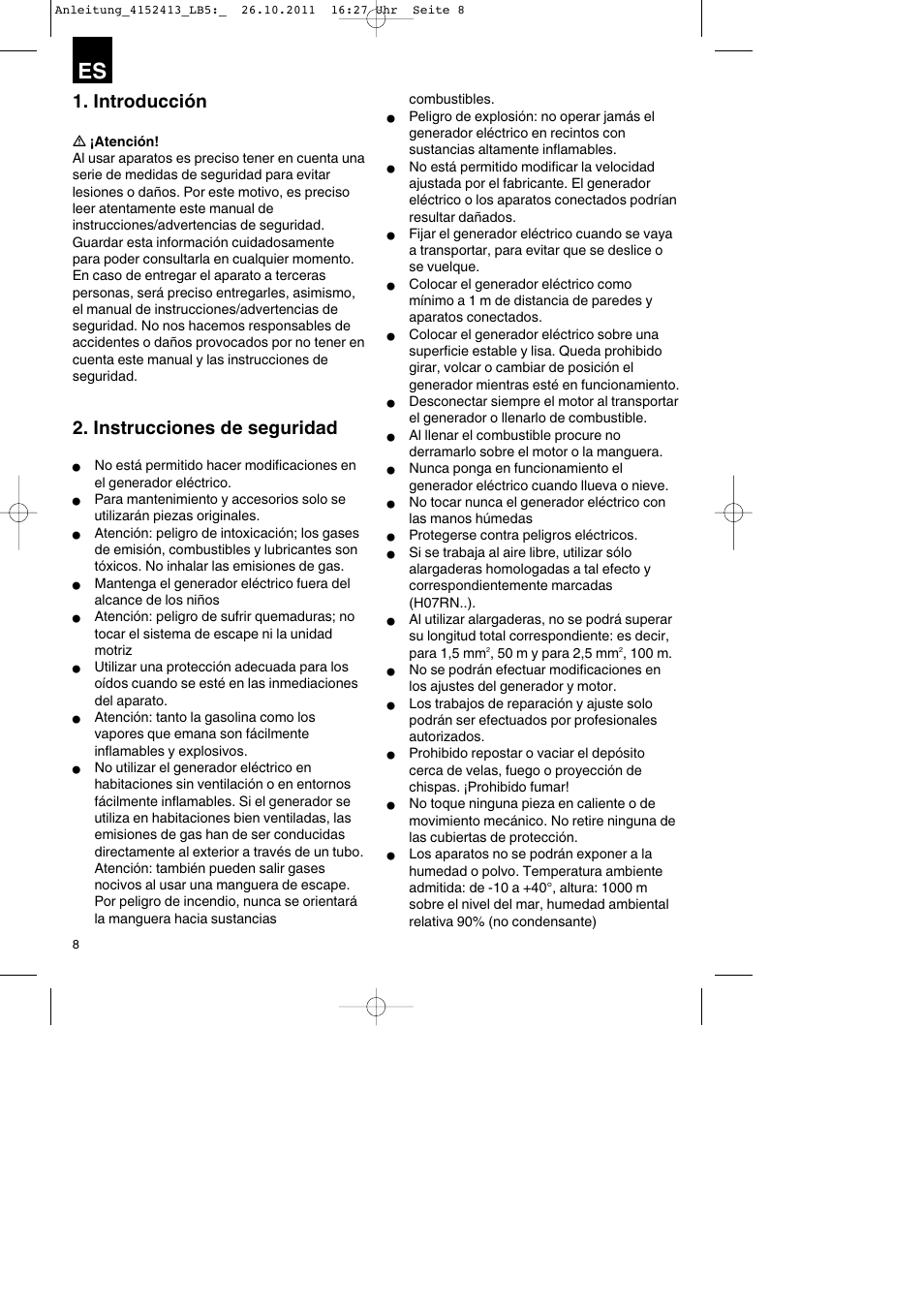 Introducción, Instrucciones de seguridad | Parkside PSE 2800 A1 User Manual | Page 8 / 68