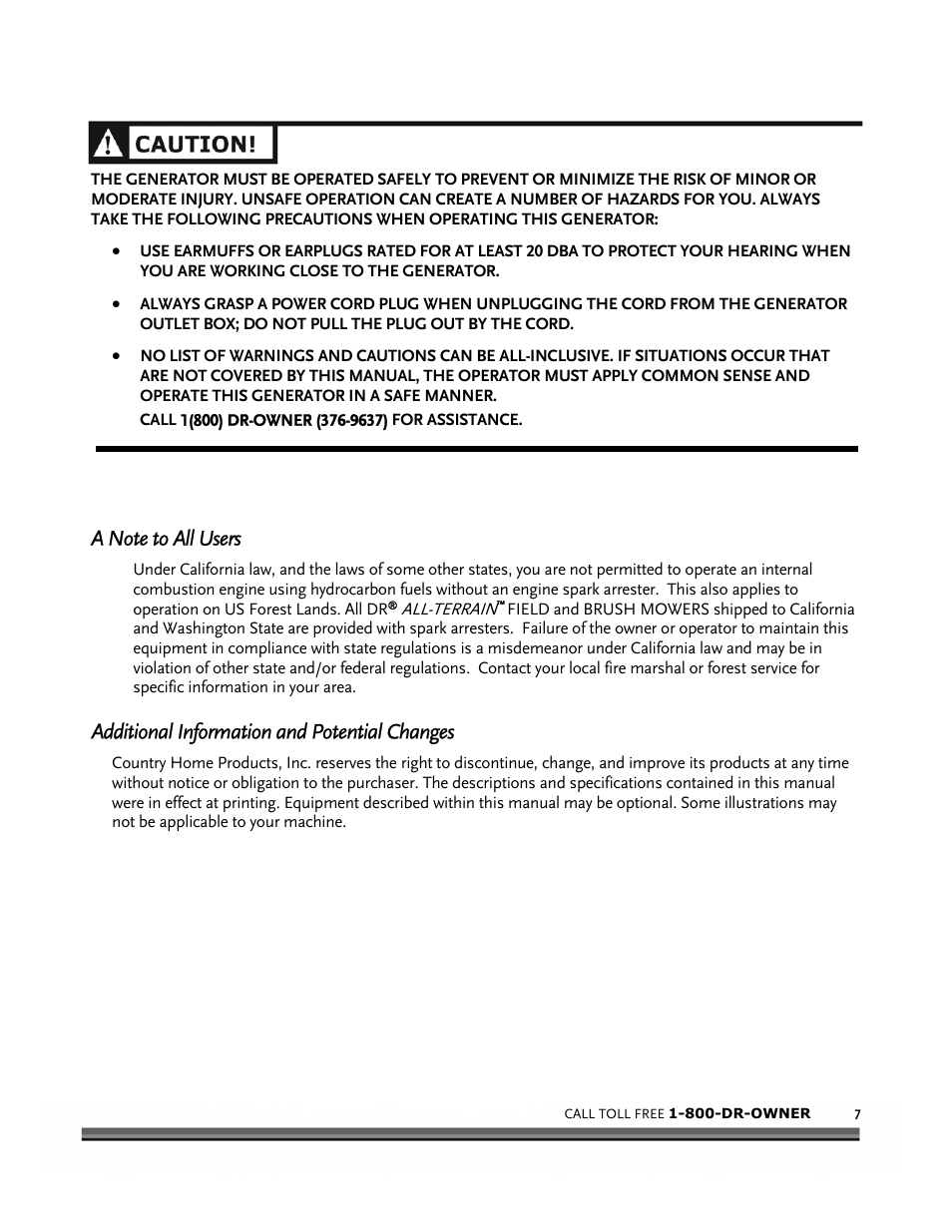 Additional information and potential changes | Country Home Products DR ALL-TERRAIN FIELD and BRUSH MOWER User Manual | Page 11 / 40