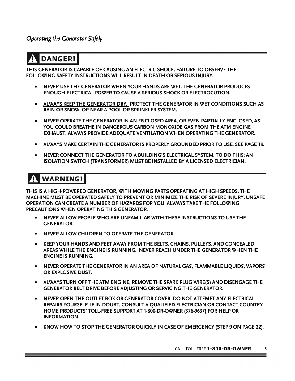 Operating the generator safely | Country Home Products DR ALL-TERRAIN FIELD and BRUSH MOWER User Manual | Page 9 / 40