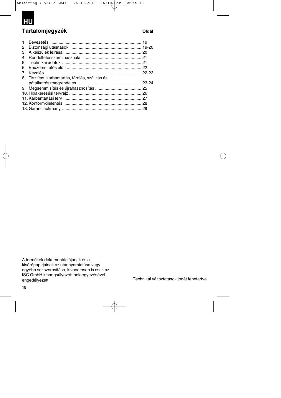 Tartalomjegyzék | Parkside PSE 2800 A1 User Manual | Page 18 / 88