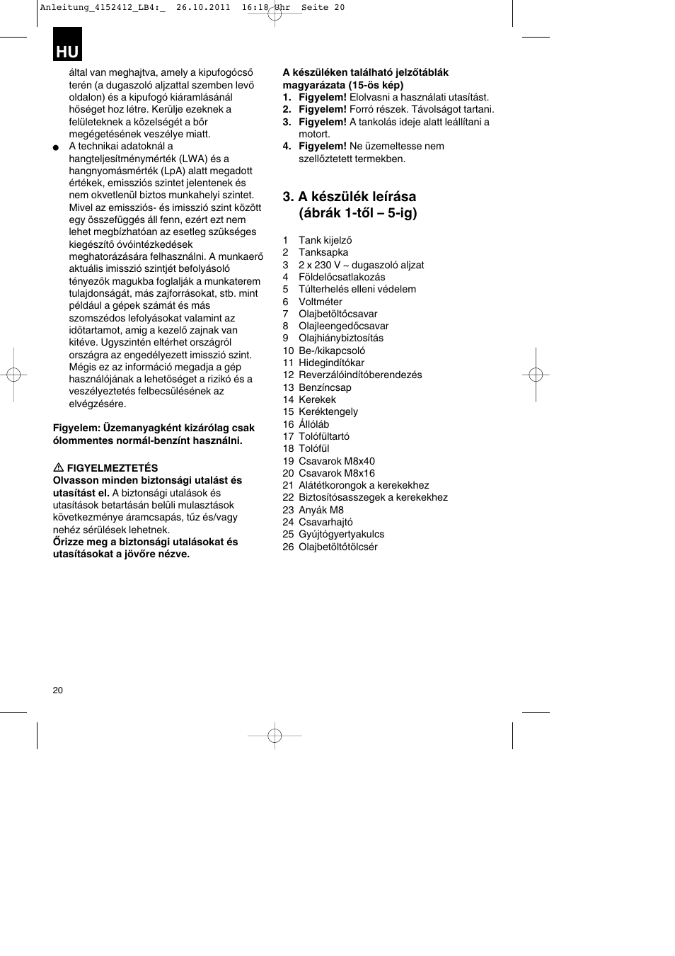 A készülék leírása (ábrák 1-től – 5-ig) | Parkside PSE 2800 A1 User Manual | Page 20 / 88