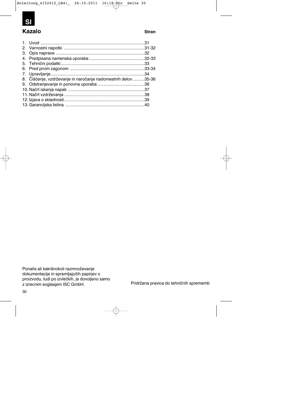 Kazalo | Parkside PSE 2800 A1 User Manual | Page 30 / 88