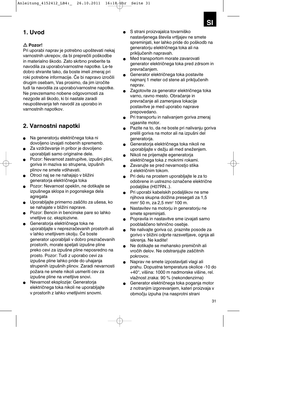 Uvod, Varnostni napotki | Parkside PSE 2800 A1 User Manual | Page 31 / 88
