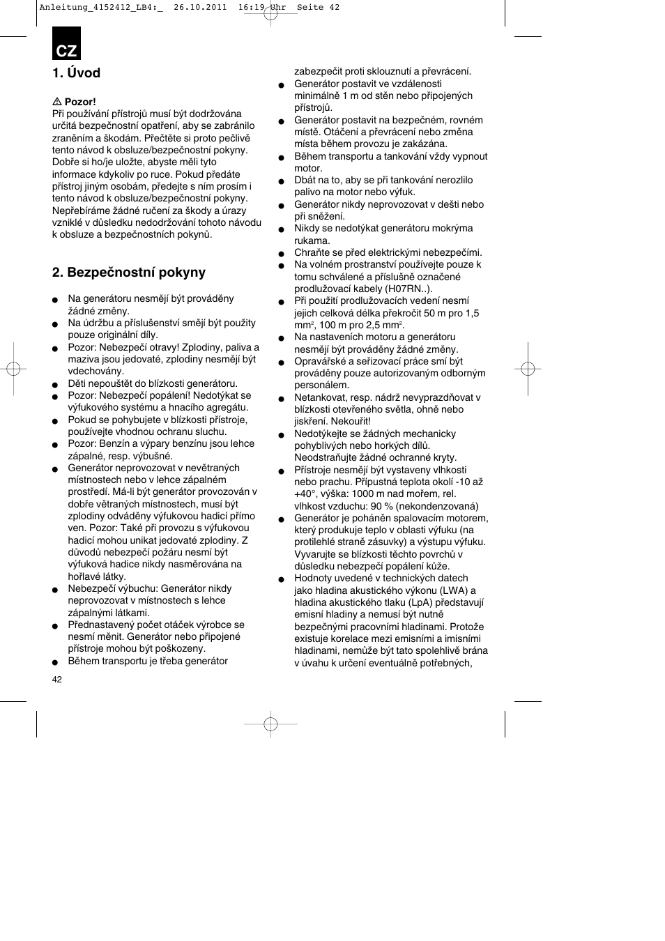 Úvod, Bezpečnostní pokyny | Parkside PSE 2800 A1 User Manual | Page 42 / 88