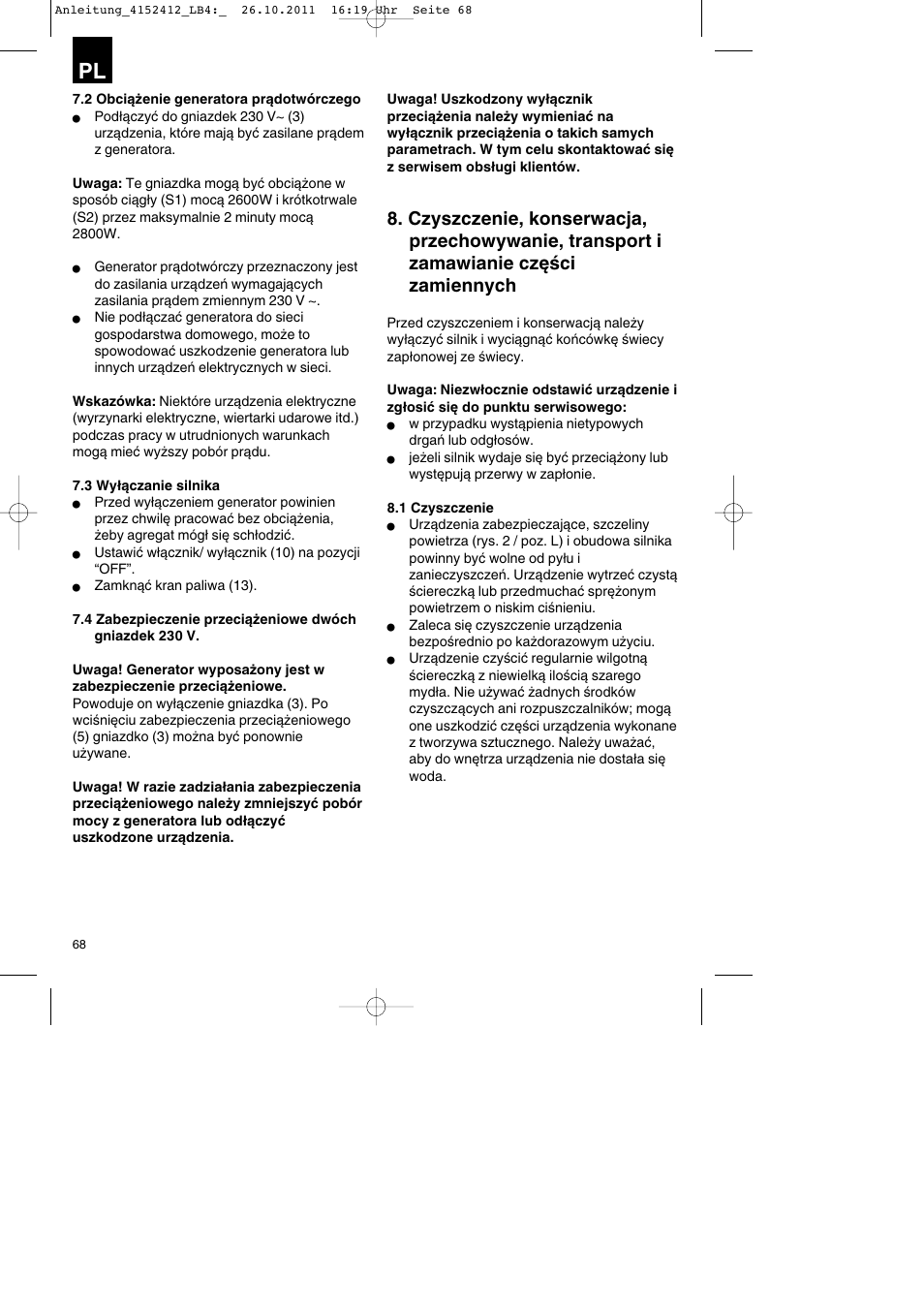 Parkside PSE 2800 A1 User Manual | Page 68 / 88
