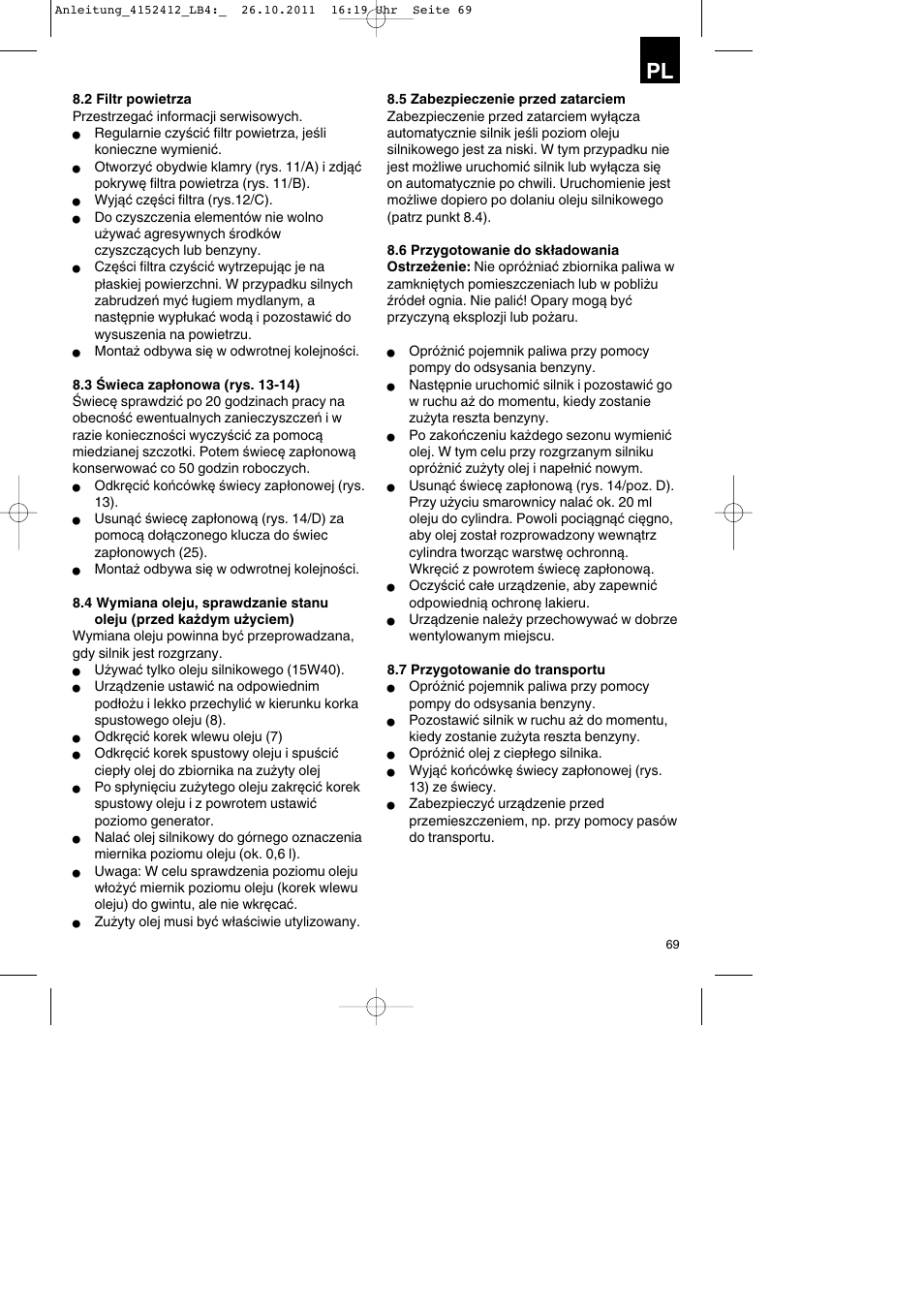 Parkside PSE 2800 A1 User Manual | Page 69 / 88