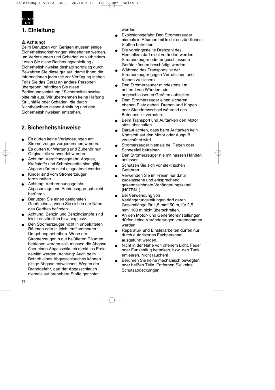 Einleitung, Sicherheitshinweise | Parkside PSE 2800 A1 User Manual | Page 76 / 88