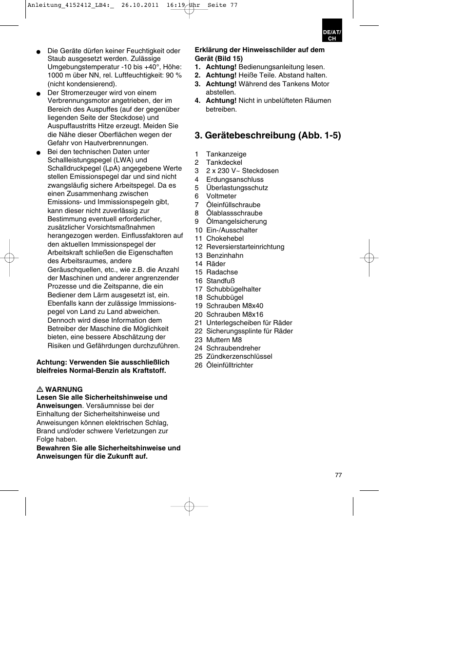 Gerätebeschreibung (abb. 1-5) | Parkside PSE 2800 A1 User Manual | Page 77 / 88