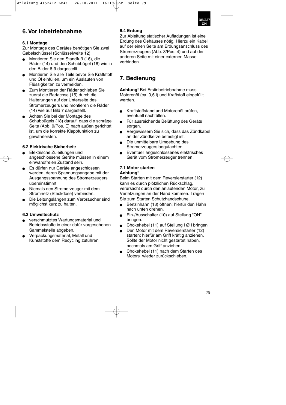 Vor inbetriebnahme, Bedienung | Parkside PSE 2800 A1 User Manual | Page 79 / 88