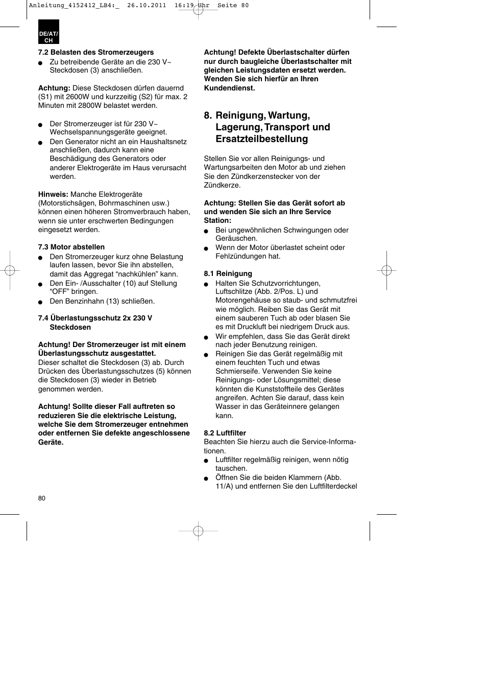 Parkside PSE 2800 A1 User Manual | Page 80 / 88