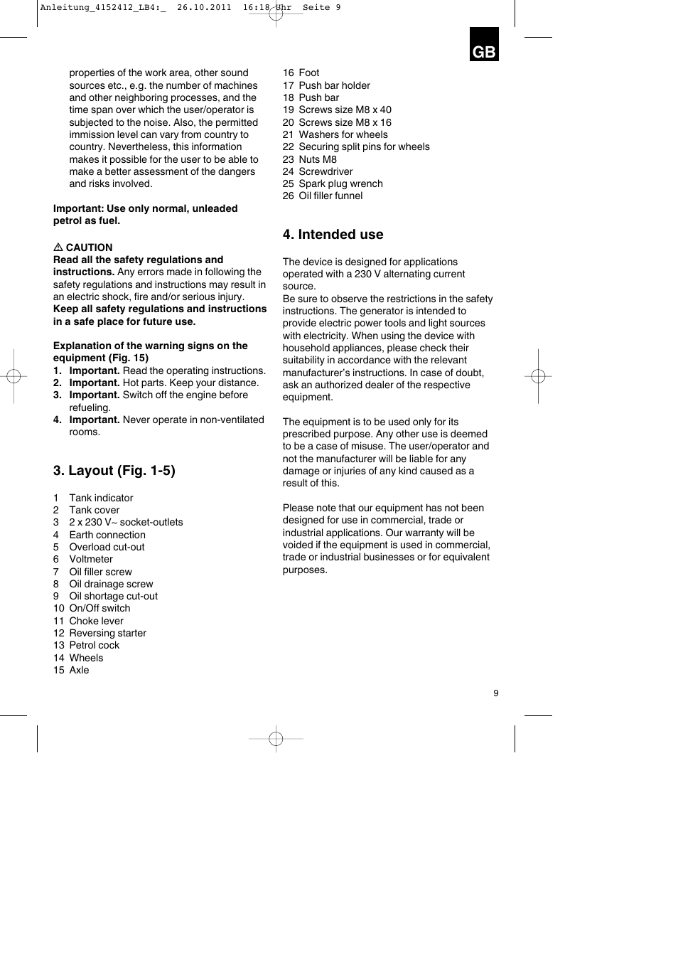 Layout (fig. 1-5), Intended use | Parkside PSE 2800 A1 User Manual | Page 9 / 88