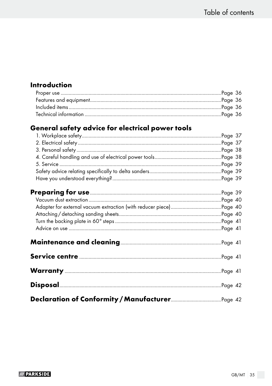 Parkside PDS 290 A1 User Manual | Page 35 / 52