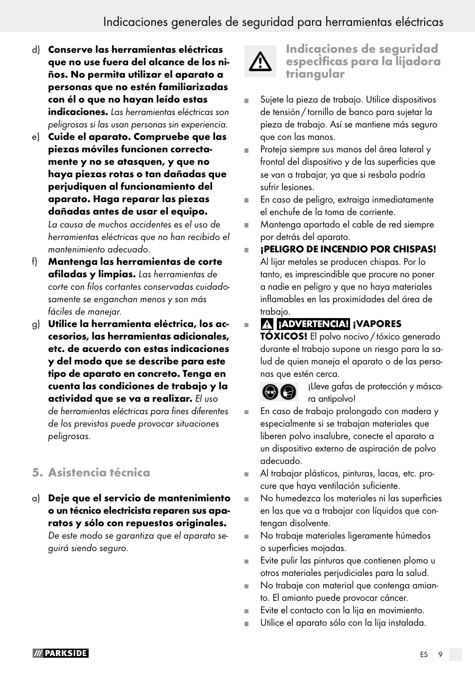 Asistencia técnica | Parkside PDS 290 A1 User Manual | Page 9 / 52