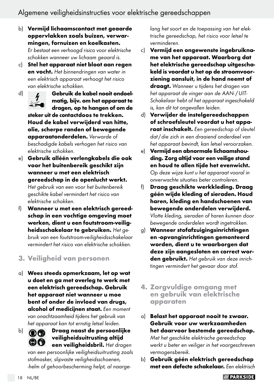 Veiligheid van personen | Parkside PDS 290 A1 User Manual | Page 18 / 43