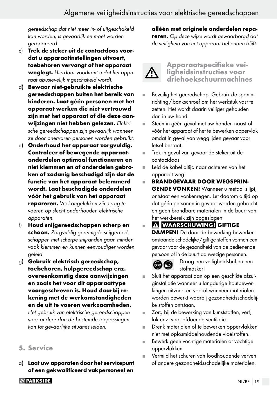 Service | Parkside PDS 290 A1 User Manual | Page 19 / 43