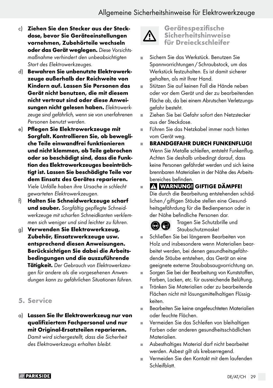 Service | Parkside PDS 290 A1 User Manual | Page 29 / 43