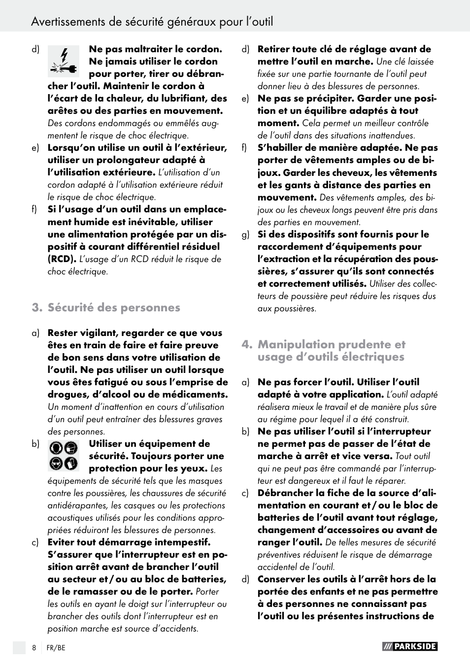 Avertissements de sécurité généraux pour l’outil | Parkside PDS 290 A1 User Manual | Page 8 / 43